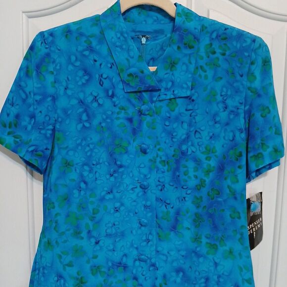 Spenser Jeremy Petites Sz 6 100% Silk Blue Floral Dress Sheath Jacket NWT - Picture 1 of 12